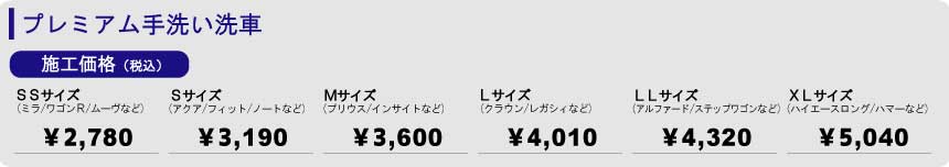 プレミアム手洗い洗車の料金