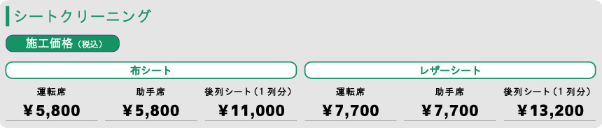 シートクリーニングの料金
