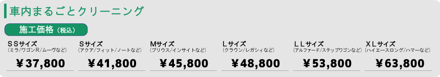 車内まるごとクリーニングの料金