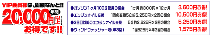 ＶＩＰ会員は総額なんと年間２００００円以上お得です